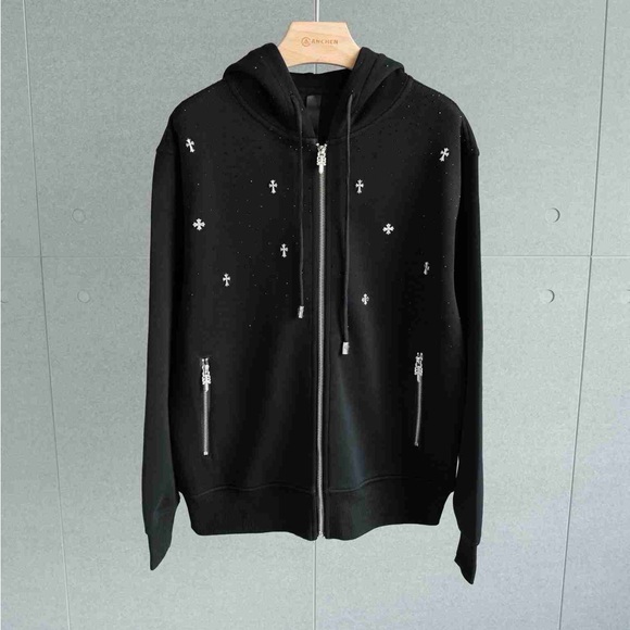 Chrome Hearts Black Zip-Up Sweater with Silver Details - Picture 1 of 7